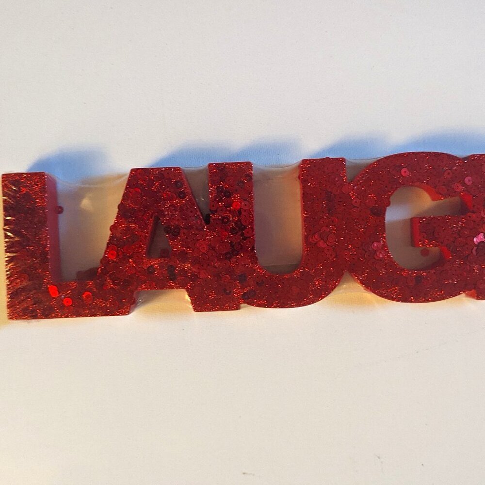 NWT Red Sequin Glitter 'Laugh' Sign Home Decor Christmas Holiday Gift Michael's